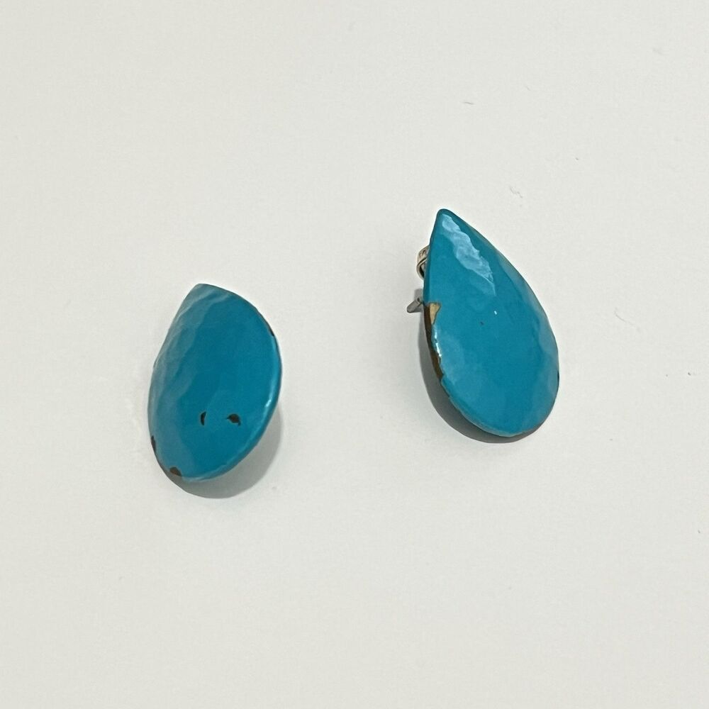 Vintage Turquoise‎ Blue Teardrop Metal Stud 1” Earrings